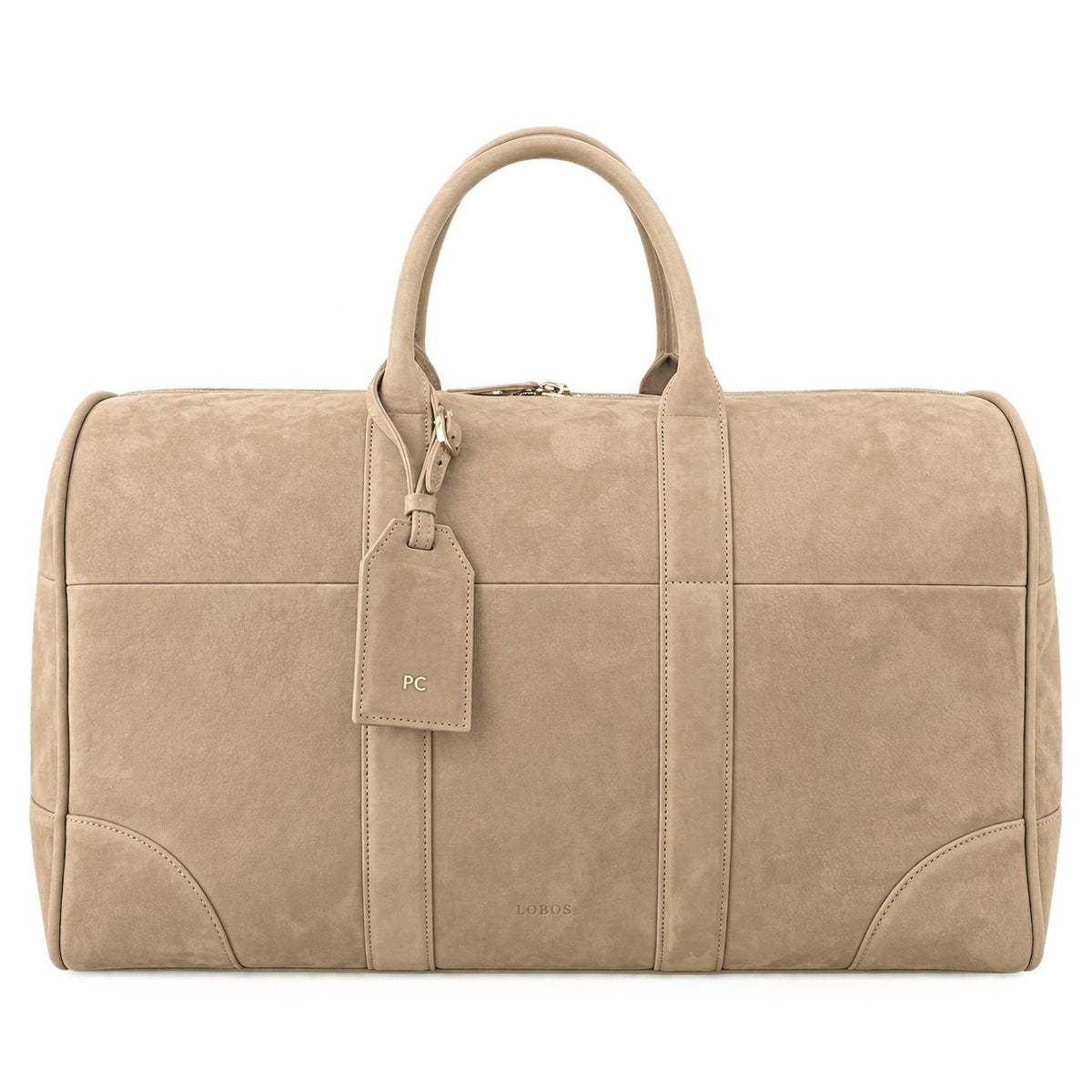 LE GRAND Iconic – travel bag, front, with a leather tag with initials
